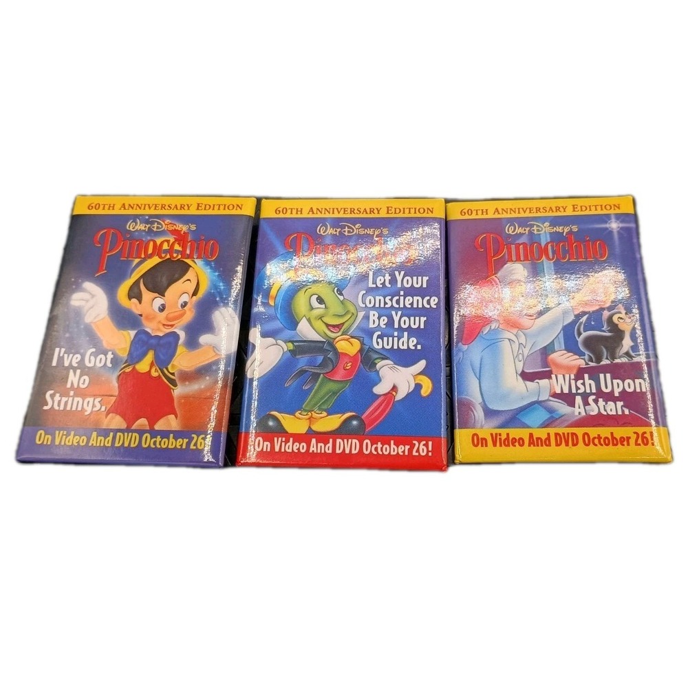Walt Disney Pinocchio 3 Button Set Dvd Promo Movie Release Button Pin Back